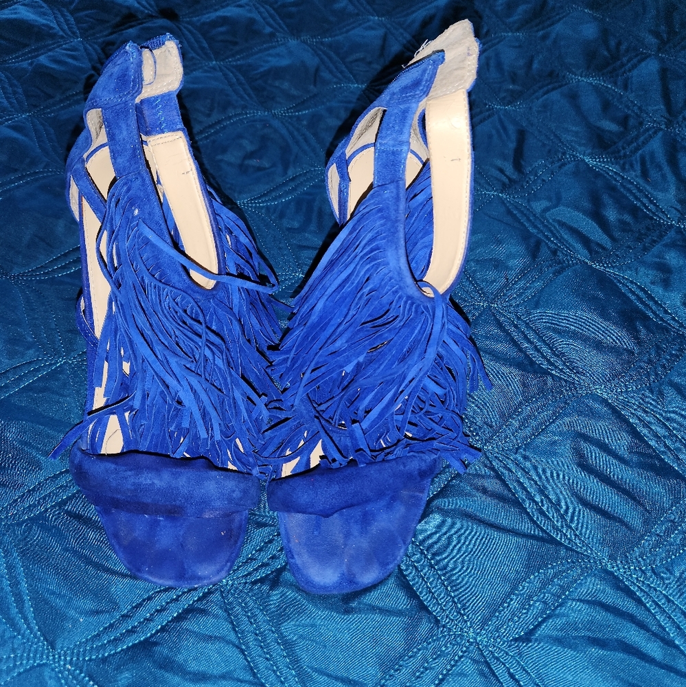 Blue Fringe Heels